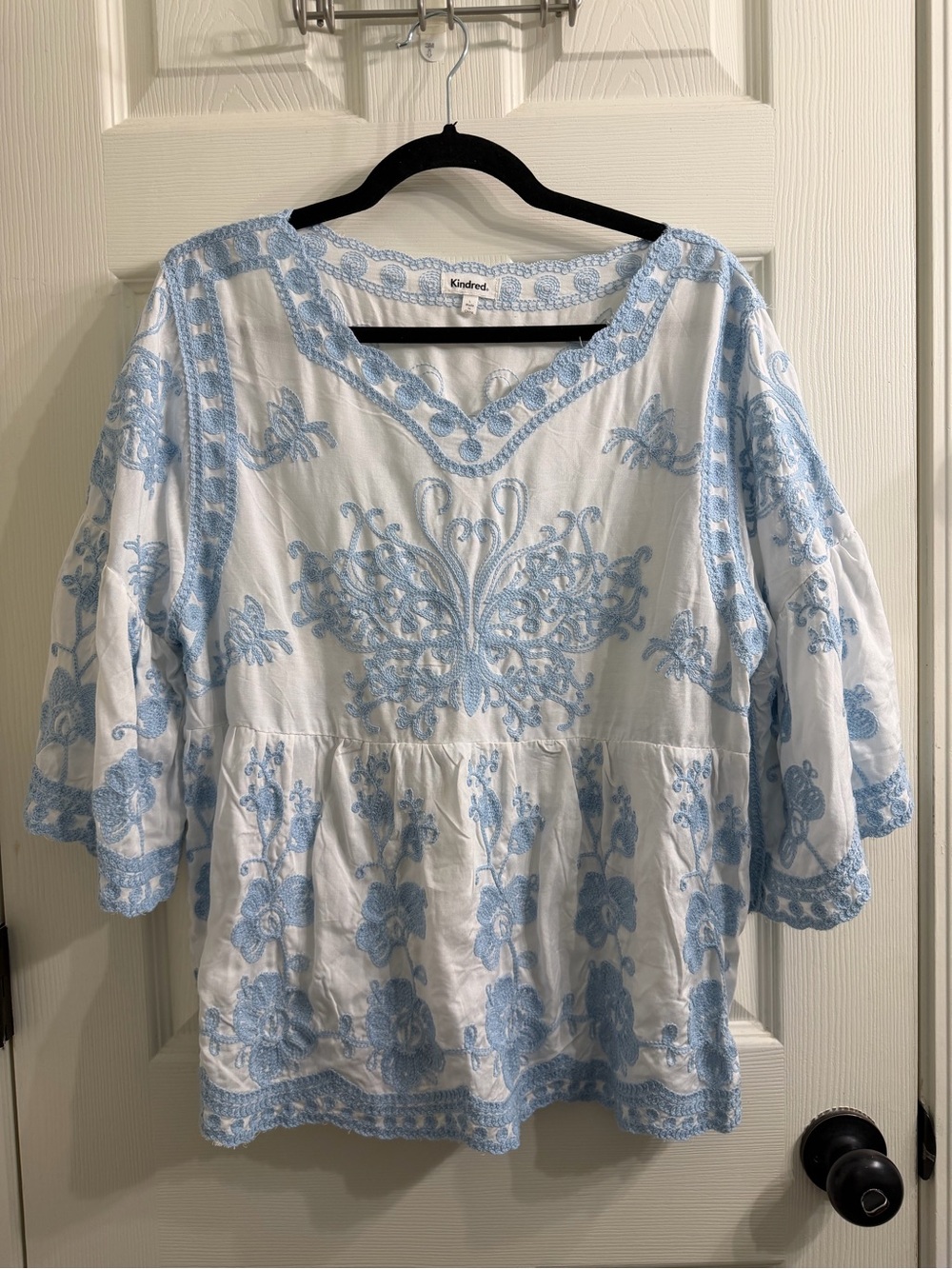 Kindred White Tunic with Sky Blue Embroidery